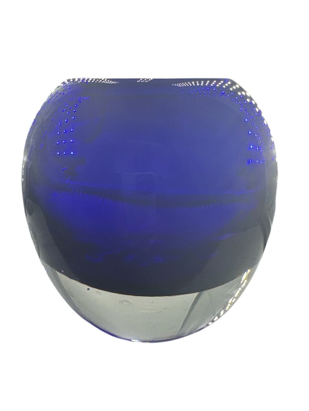 Hand Blown Cobalt Blue Heavy Glass 4” Rose Vase